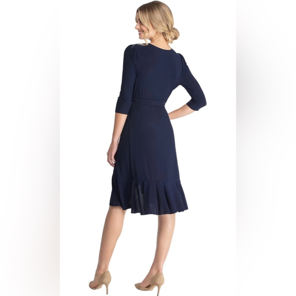 Kiyonna Plus Size Whimsy Ruffled Midi Wrap Dress with 3/4 Sleeves - Picture 3 of 10